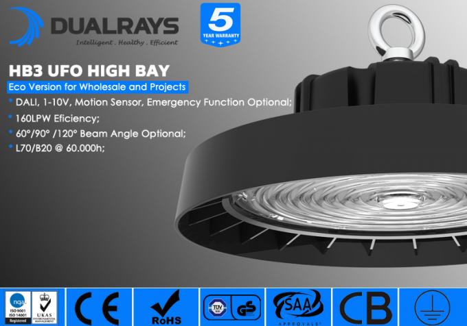 140LPW lumière élevée élevée IP65 de baie d'UFO LED du rendement 100W HB5 5 ans de garantie