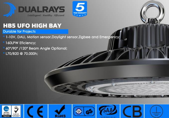 140LPW lumière élevée élevée IP65 de baie d'UFO LED du rendement 100W HB5 5 ans de garantie