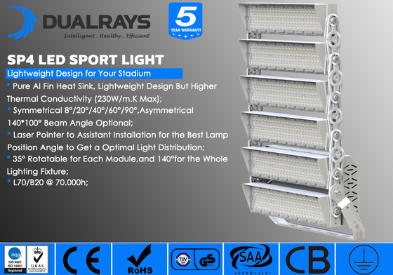 Puissance élevée au sol de diffuseur de lumières d'inondation de sports d'IP65 1500W IK08 LED 5 ans de garantie