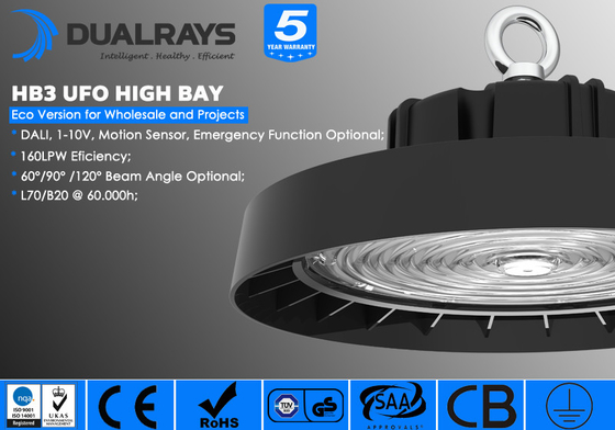 Lumière élevée de baie d'UFO de Dimmable 100W 150W 200W IP65 de capteur de mouvement et de lumière du jour pour l'usine de nourriture