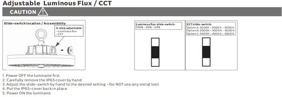 HB4H DIP Puissance commutable et 3CCT UFO LED High Bay Light 200W 150LPW avec suspension en boucle et installation de support