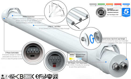La vapeur de la poussière de l'eau rendent la tri lumière 160LPW 20W 30W 40W 50W PIR Sensor résistante de preuve de LED que les tubes de T8 remplacent