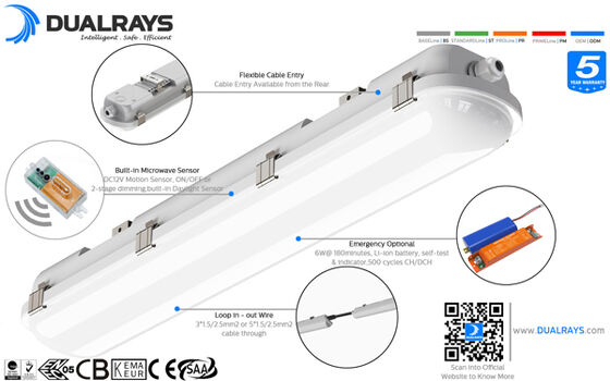Luminaire LED D1H IP66/IK10 résistant à l'humidité avec 3*1,5 mm2 | 5*1,5 mm2 | 3*2,5 mm2 | Fils 5*2,5 mm2 en option