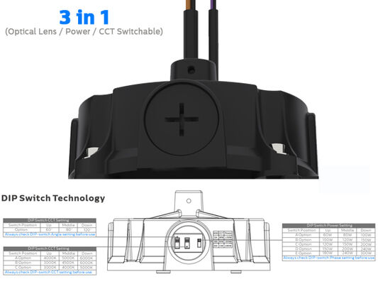 Luminaires industriels standard européens personnalisés réglables 3CCT 100w 150w 200w DUALRAYS LIGHTING HB5 UFO pour micro-ondes IP65 en aluminium haute baie