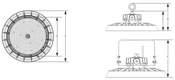 100W 150W 200W 150lm/W double rayon éclairage HB5 UFO lumière LED haute baie IP65 IK08 entrepôt lampe industrielle avec Option de capteur
