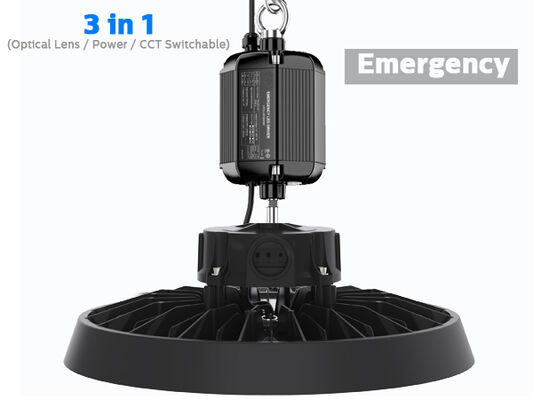 DUALRAYS LIGHTING HB5 Tout-en-un LED UFO High Bay Light 240 W 3 CCT et puissance réglable IP65 0-10 V Lampe d'entrepôt à intensité variable avec capteur Plug-and-Play