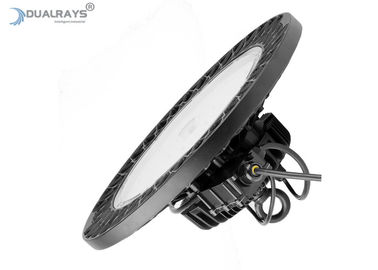 Lumière élevée de baie d'UFO LED de logement de noir de Dualrays 150W HB5 pour le CERT de RoHS de la CE de centre d'exposition