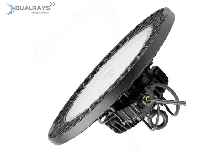 Lumière élevée de baie d'UFO LED de logement de noir de Dualrays 150W HB5 pour le CERT de RoHS de la CE de centre d'exposition